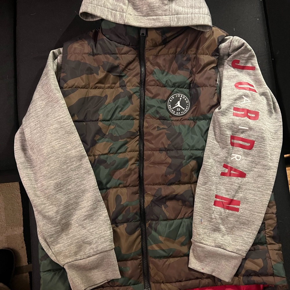 Jordan Kids Camo and Gray Puffer Jacket